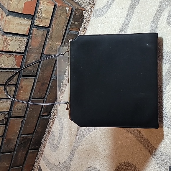 Handbag vintage black fabric red vinyl inside clasp closure hinge opening - Picture 2 of 13